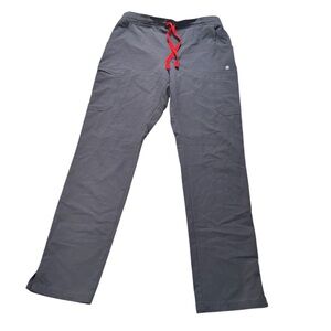 FIGS Technical Collection Scrub Pants Women's Size M/T Gray & Red Drawstring